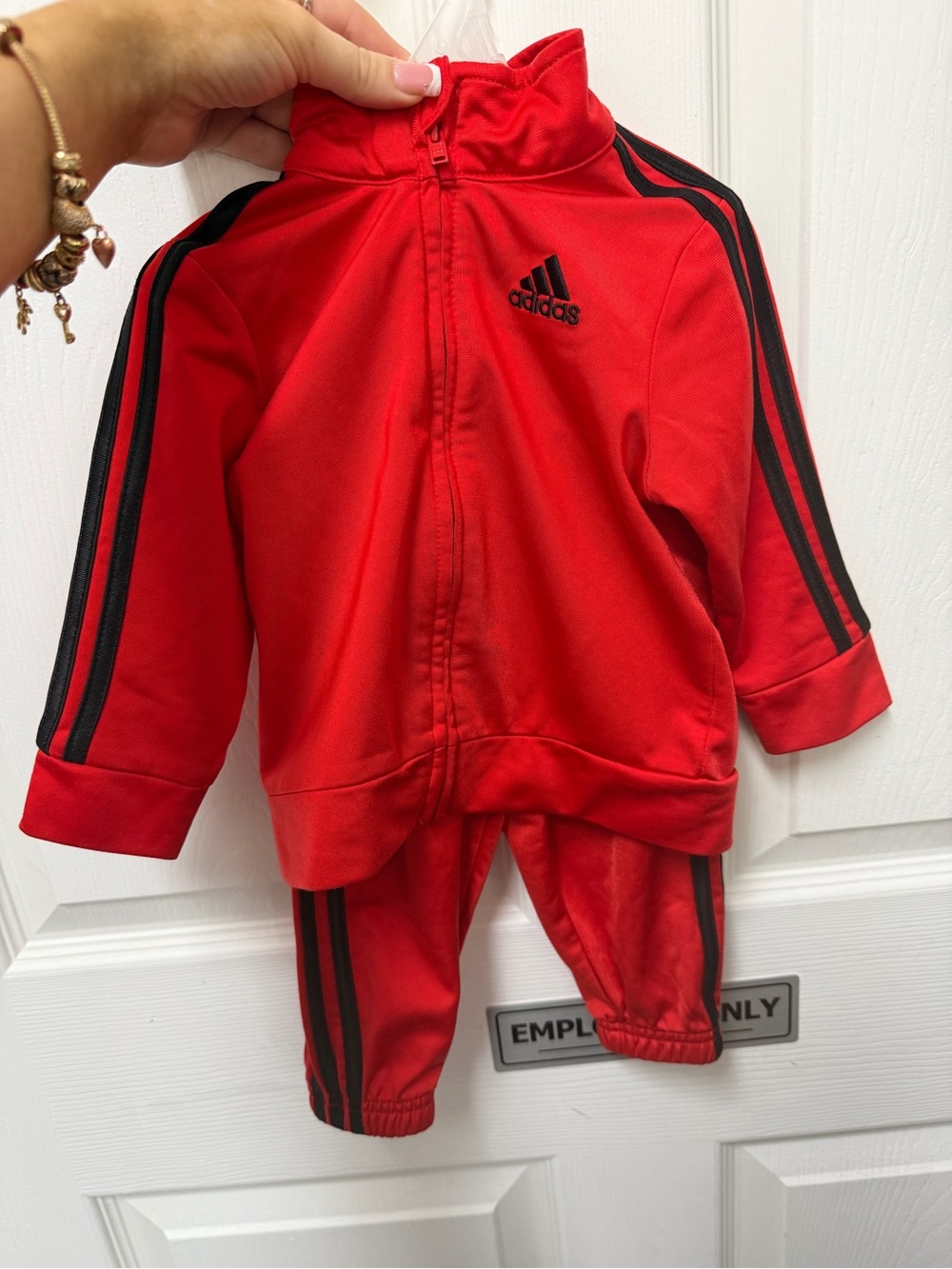 adidas Red and Black Kids Track Jacket & Joggers Set